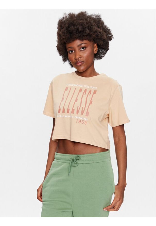 Ellesse T-Shirt Volia SGR17778 Beżowy Cropped Fit. Kolor: beżowy. Materiał: bawełna