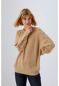 MOODO - Sweter z bufiastymi rękawami. Materiał: akryl. Długość rękawa: długi rękaw. Długość: długie. Wzór: gładki, ze splotem