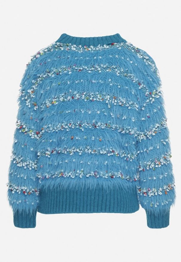 Born2be - Niebieski Sweter z Wiskozą i Bawełną z Kolorową Nicią Raithra. Okazja: na co dzień. Kolor: niebieski. Materiał: wiskoza, bawełna. Wzór: kolorowy. Styl: casual, elegancki