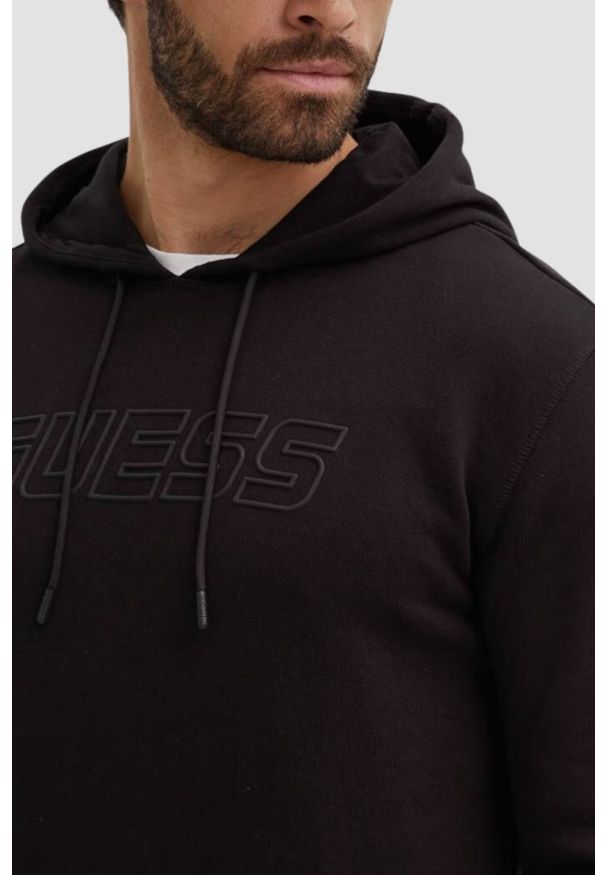 Guess - GUESS Czarna męska bluza z kapturem Aldwin. Typ kołnierza: kaptur. Kolor: czarny