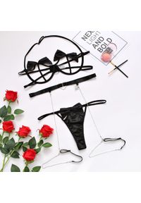 Intica - Komplet bielizny z kokardami i łańcuszkiem na romantyczne wieczory Reinlinde. Kolor: czarny. Materiał: materiał