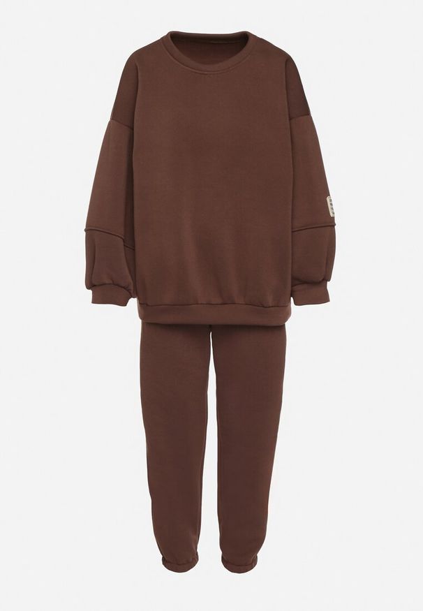 Born2be - Brązowy Komplet Dresowy Bluza i Joggery Podszyte Polarem Zibea. Kolor: brązowy. Materiał: dresówka, polar