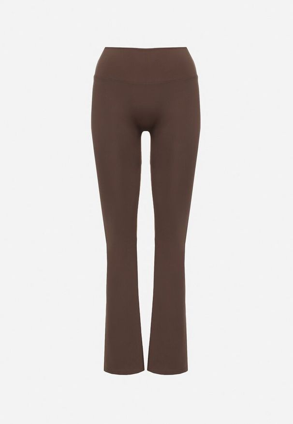 Born2be - Brązowe Legginsy Typu Dzwony z Wysokim Stanem Orralise. Stan: podwyższony. Kolor: brązowy. Materiał: tkanina. Styl: klasyczny