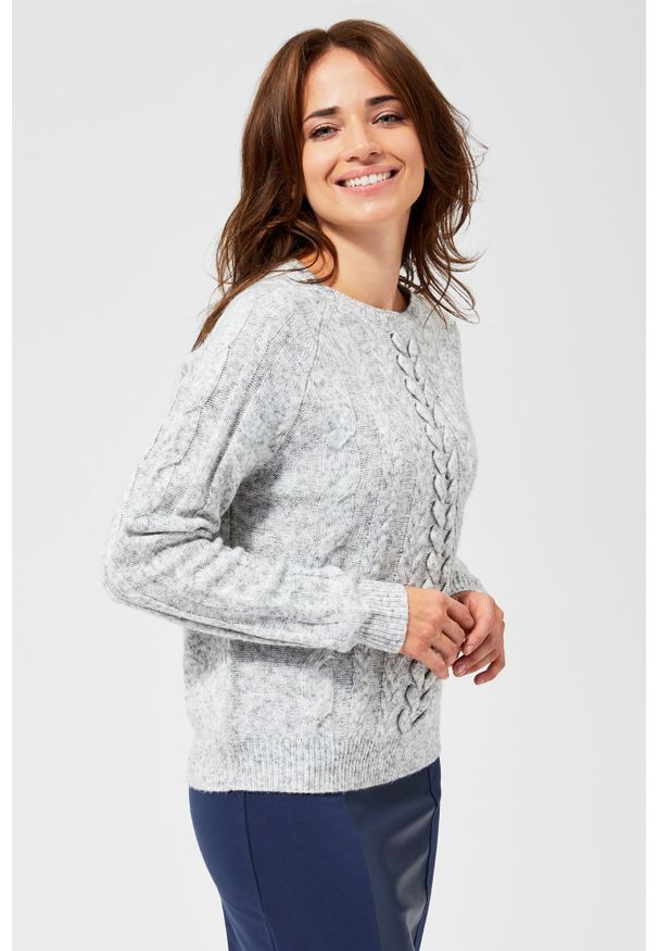 MOODO - Sweter z warkoczami. Materiał: wełna, poliester, ze splotem, akryl. Długość rękawa: długi rękaw. Długość: długie. Styl: klasyczny