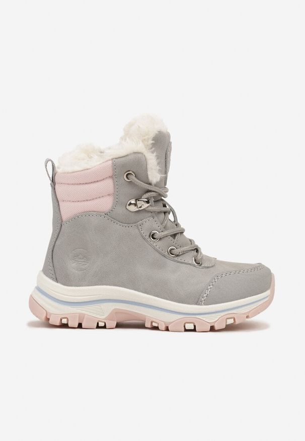 Born2be - Jasnoszare Płaskie Botki Trekkingowe Ozdobione Tłoczeniem i Sznurowaniem Lorista. Okazja: na co dzień. Kolor: szary. Materiał: jeans. Wzór: aplikacja. Styl: młodzieżowy, casual, elegancki