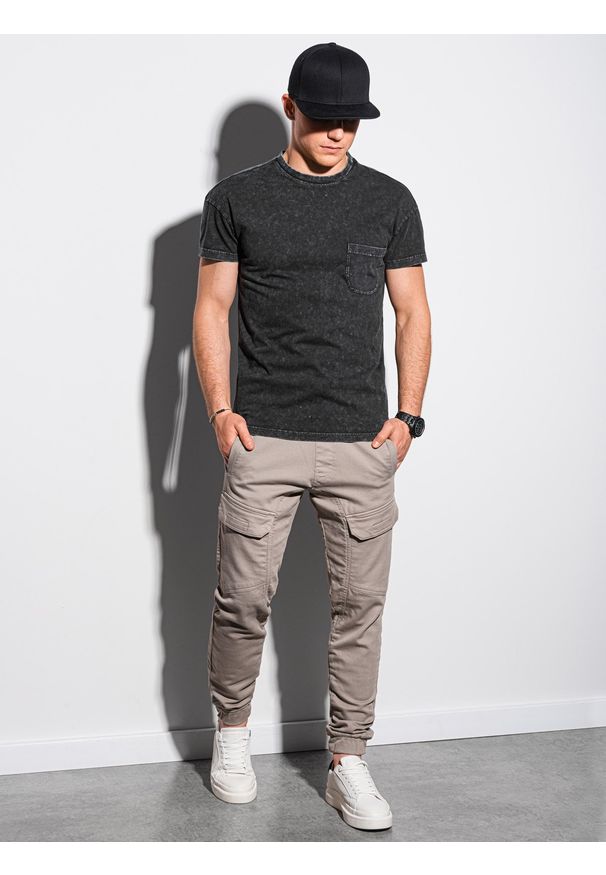Ombre Clothing - T-shirt męski bawełniany S1375 - czarny - XXL. Kolor: czarny. Materiał: bawełna. Wzór: aplikacja. Sezon: lato, wiosna