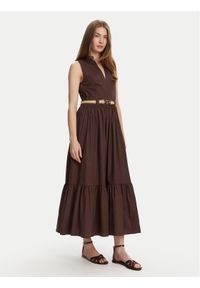 TwinSet - TWINSET Sukienka codzienna 251TT2101 Brązowy Regular Fit. Okazja: na co dzień. Kolor: brązowy. Materiał: bawełna. Typ sukienki: proste. Styl: casual
