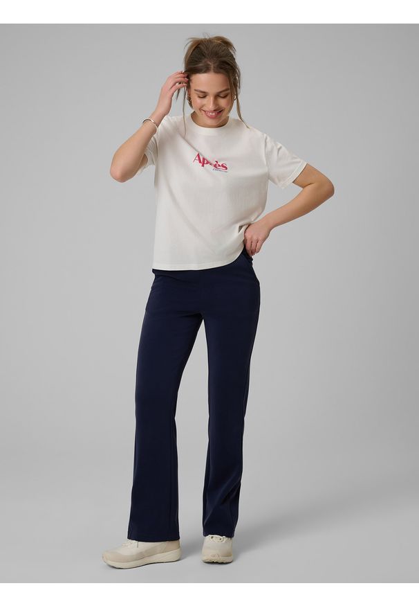 4f - 4F T-shirt boxy z nadrukiem damski - beżowy XS. Okazja: na co dzień. Kolor: beżowy. Materiał: materiał, dzianina, bawełna. Wzór: nadruk. Styl: casual