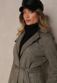 Renee - Zielony Płaszcz Usinlenne. Okazja: na co dzień. Kolor: zielony. Długość rękawa: długi rękaw. Długość: długie. Styl: casual