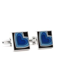 Modini - Kwadratowe spinki do mankietów - niebieskie serca A113. Kolor: niebieski #1