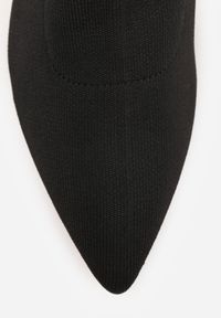 Born2be - Czarno-Złote Botki Vices na Metalicznej Szpilce Kaczuszce ze Skarpetową Cholewką Vamige. Okazja: na co dzień. Kolor: czarny. Materiał: jeans. Szerokość cholewki: normalna. Obcas: na szpilce. Styl: casual, klasyczny #5