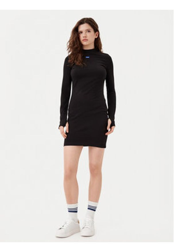 Hugo - HUGO Sukienka codzienna Nilla 50531138 Czarny Slim Fit. Okazja: na co dzień. Kolor: czarny. Materiał: bawełna. Typ sukienki: proste. Styl: casual