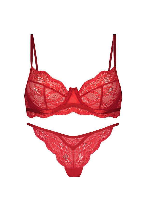 Intica - Koronkowy zestaw bielizny na romantyczne wieczory Plinia. Kolor: czerwony. Materiał: koronka. Wzór: koronka
