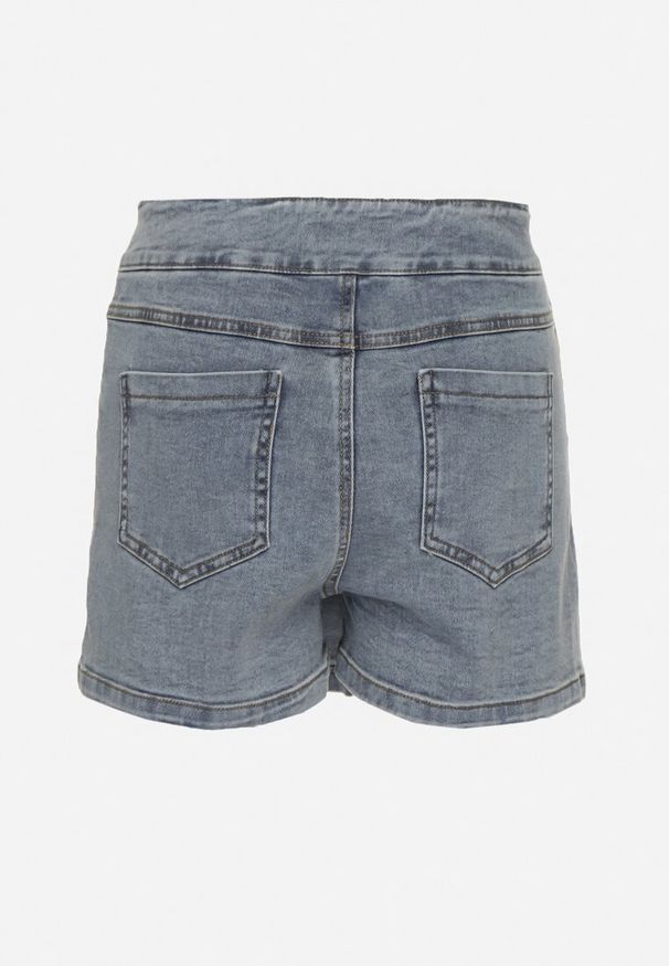 Born2be - Niebieskie Bawełniane Spódnico-Szorty Jeansowe Ozdobione Plisami Tulvesin. Okazja: na co dzień. Stan: podwyższony. Kolor: niebieski. Materiał: bawełna, jeans. Wzór: aplikacja. Styl: elegancki, casual