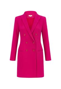 MARLU - Różowa sukienka marynarkowa. Okazja: na co dzień. Kolor: różowy, wielokolorowy, fioletowy. Materiał: wełna, tkanina. Długość rękawa: długi rękaw. Długość: długie. Styl: casual #4