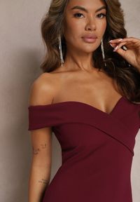 Renee - Bordowa Taliowana Sukienka Maxi z Rozcięciem Perlina. Kolor: czerwony. Długość rękawa: na ramiączkach. Typ sukienki: rozkloszowane. Styl: elegancki. Długość: maxi #3