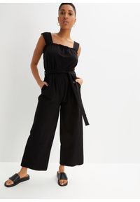 bonprix - Kombinezon z dżerseju z mieszanki bawełny. Kolor: czarny. Materiał: jersey, bawełna. Długość rękawa: na ramiączkach #1