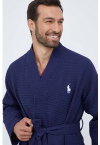 Polo Ralph Lauren szlafrok bawełniany kolor granatowy. Typ kołnierza: polo. Kolor: niebieski. Materiał: bawełna. Długość rękawa: długi rękaw. Długość: długie #4