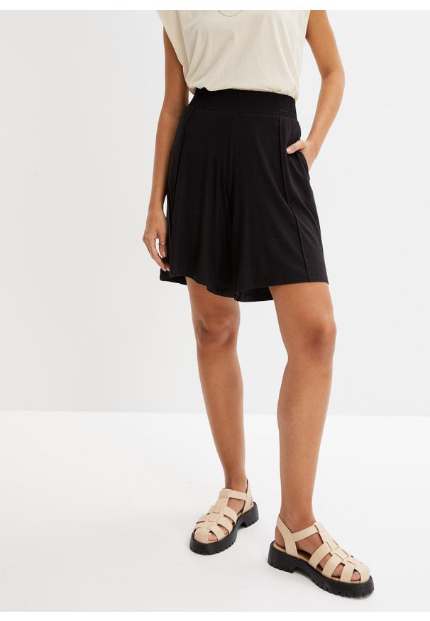 bonprix - Bermudy z dżerseju z wygodnym pasem. Kolor: czarny. Materiał: jersey. Sezon: lato
