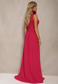 Renee - Różowa Asymetryczna Sukienka Rozkloszowana Maxi Adavia. Kolor: różowy. Materiał: tkanina. Typ sukienki: asymetryczne. Długość: maxi