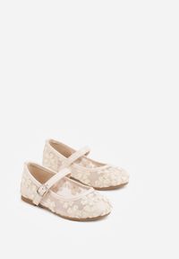 Born2be - Beżowe Siateczkowe Balerinki z Paskiem z Klamerką Zdobione Kwiatowym Haftem Canlea. Okazja: na spacer, na co dzień, na uczelnię, na imprezę. Zapięcie: pasek. Kolor: beżowy. Materiał: jeans. Wzór: aplikacja, haft, kwiaty. Styl: casual #3