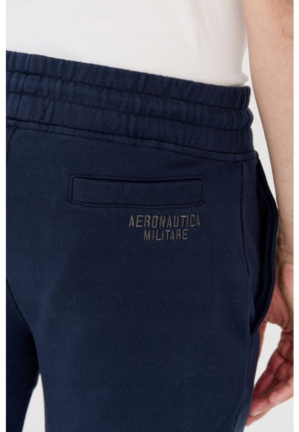 Aeronautica Militare - AERONAUTICA MILITARE Bermudy granatowe męskie, Rozmiar M. Kolor: niebieski. Materiał: bawełna, dresówka. Wzór: nadruk, haft
