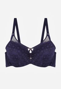 Renee - Granatowy Biustonosz z Koronki z Sercem z Cyrkonii Adrievianna. Kolor: niebieski. Materiał: koronka. Wzór: koronka #2