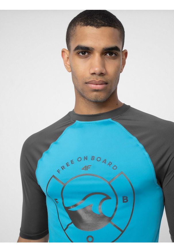 4f - 4F Koszulka do pływania męska S. Kolor: turkusowy. Materiał: dzianina, materiał. Długość rękawa: krótki rękaw. Sport: pływanie