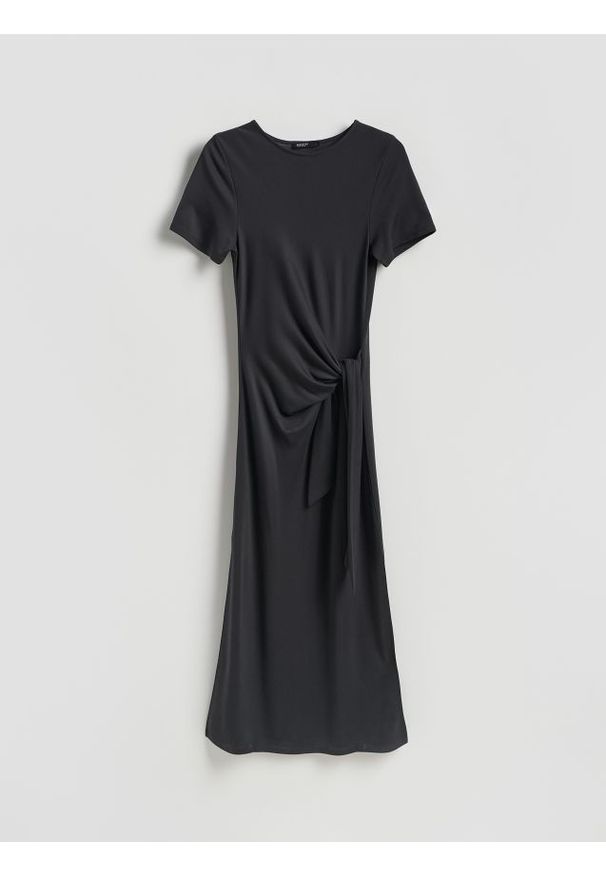 Reserved - Sukienka midi z modalem - ciemnoszary. Kolor: szary. Materiał: dzianina. Typ sukienki: proste. Długość: midi