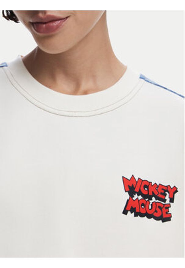 Desigual Bluza Mickey Mouse 25SWSK39 Écru Regular Fit. Materiał: bawełna. Wzór: motyw z bajki