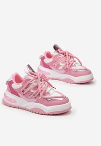 Born2be - Różowe Sneakersy na Grubej Podeszwie z Kolorowymi i Metalicznymi Wstawkami Ecastia. Kolor: różowy. Wzór: kolorowy