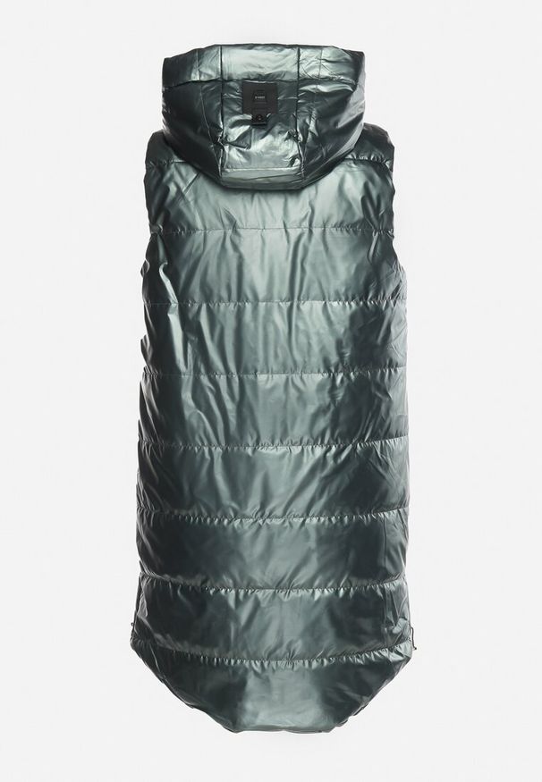 Born2be - Ciemnozielona Pikowana Kamizelka z Kapturem i Troczkami na Dole Terinaes. Okazja: na co dzień, na spacer. Typ kołnierza: kaptur. Kolor: zielony. Materiał: jeans. Styl: elegancki, casual