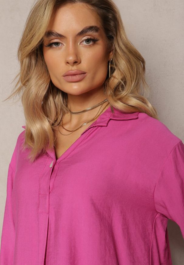 Renee - Fuksjowa Bluzka z Wiskozy w Stylu Koszuli Zapinana na Guziki Aviessa. Kolor: różowy. Materiał: wiskoza