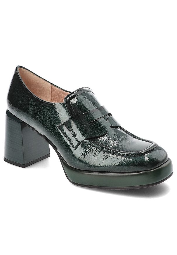 Zielone Półbuty Hispanitas Buty Na Słupku. Kolor: zielony. Materiał: materiał, skóra, lakier. Obcas: na słupku. Styl: klasyczny, elegancki. Wysokość obcasa: średni
