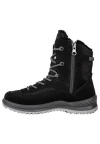 Buty trekkingowe dla dzieci Lowa Ella High Gtx. Wysokość cholewki: za kostkę. Zapięcie: sznurówki. Kolor: czarny. Materiał: materiał, syntetyk, tkanina. Szerokość cholewki: normalna