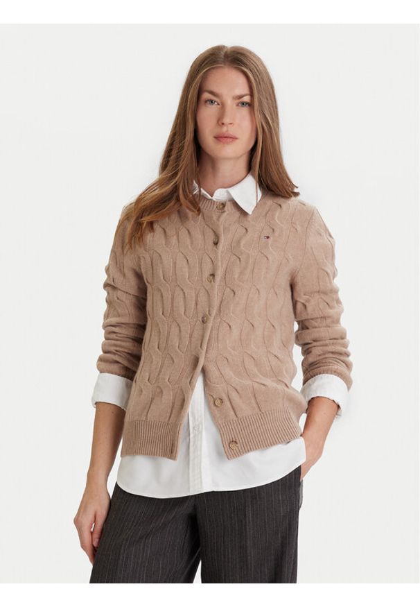 TOMMY HILFIGER - Tommy Hilfiger Kardigan WW0WW47463 Beżowy Regular Fit. Kolor: beżowy. Materiał: wełna