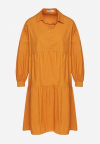 Born2be - Pomarańczowa Bawełniana Sukienka Koszulowa o Rozkloszowanym Kroju Olenias. Okazja: na co dzień. Kolor: pomarańczowy. Materiał: bawełna. Typ sukienki: koszulowe. Styl: casual #5
