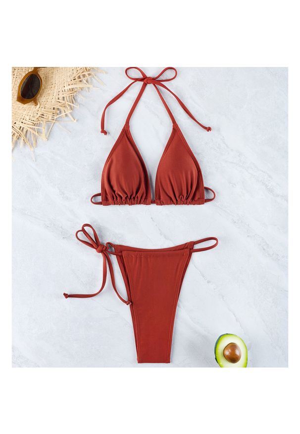 Intica - Bikini wiązane szybkoschnące na plażę Marged. Kolor: czerwony. Materiał: materiał