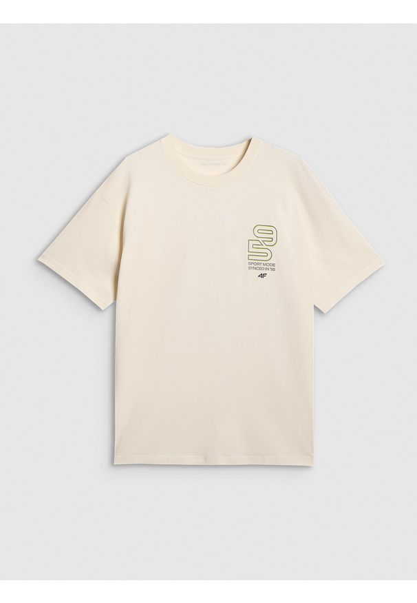 4f - 4F T-shirt oversize z nadrukiem męski - biały XL. Kolor: biały. Materiał: włókno, skóra, materiał. Wzór: nadruk