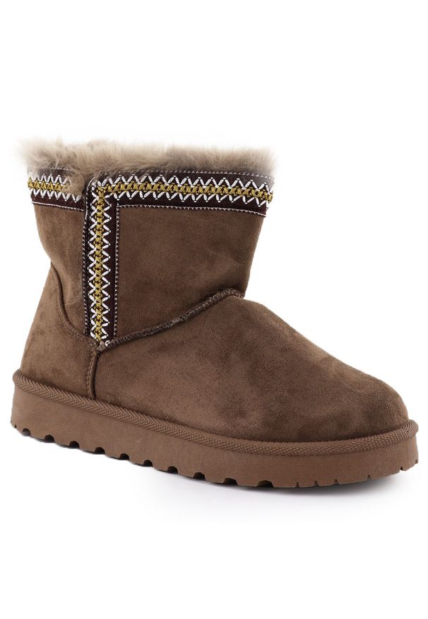 POTOCKI - Botki damskie śniegowce zamszowe brązowe Potocki 06303. Kolor: brązowy. Materiał: zamsz, skóra ekologiczna