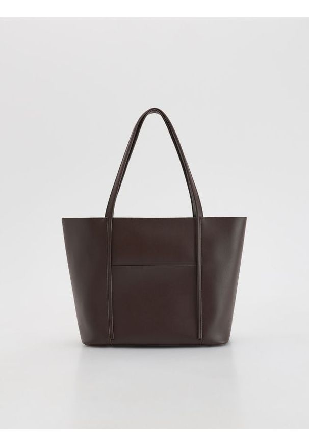 Reserved - Torebka typu shopper - ciemnobrązowy. Kolor: brązowy. Materiał: skórzane
