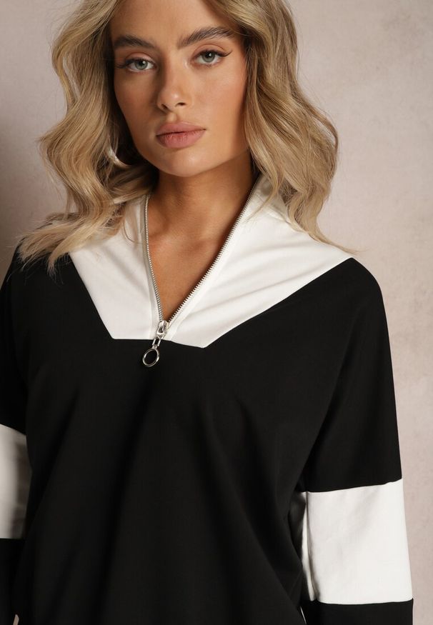 Renee - Czarna Bawełniana Bluza z Suwakiem w Stylu Polo Torellia. Okazja: do domu. Typ kołnierza: polo. Kolor: czarny. Materiał: bawełna. Długość: krótkie