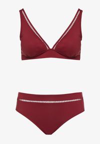 Born2be - Bordowe Bikini Biustonosz i Majtki Typu Figi z Ażurowym Wzorem Lunella. Kolor: czerwony. Wzór: ażurowy #6