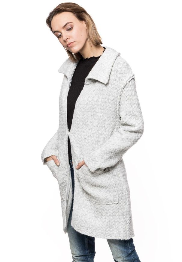Tom Tailor - DAMSKI PŁASZCZ TOM TAILOR KNIT COAT. Materiał: wełna, dzianina. Wzór: melanż, jodełka. Styl: elegancki