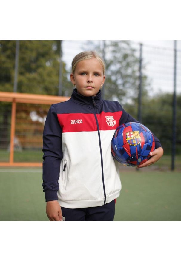 Dres piłkarski dziecięcy FC Barcelona 22/23. Kolor: niebieski. Materiał: dresówka. Styl: sportowy