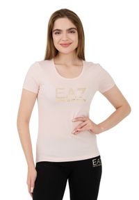 EA7 Emporio Armani - EA7 Różowy damski t-shirt z cyrkoniami, Rozmiar L. Kolor: różowy #7