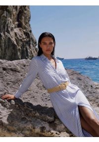 Big-Star - Sukienka damska midi koszulowa w paski jasnoniebieska Merinsa 400. Okazja: na co dzień. Kolor: niebieski. Materiał: bawełna, tkanina. Długość rękawa: długi rękaw. Wzór: paski. Typ sukienki: koszulowe. Styl: casual, klasyczny, elegancki. Długość: midi #3