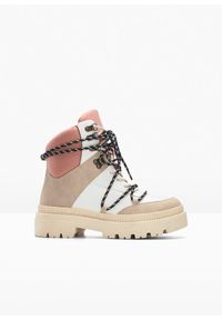 bonprix - Botki sznurowane, ocieplane. Kolor: beżowy #1