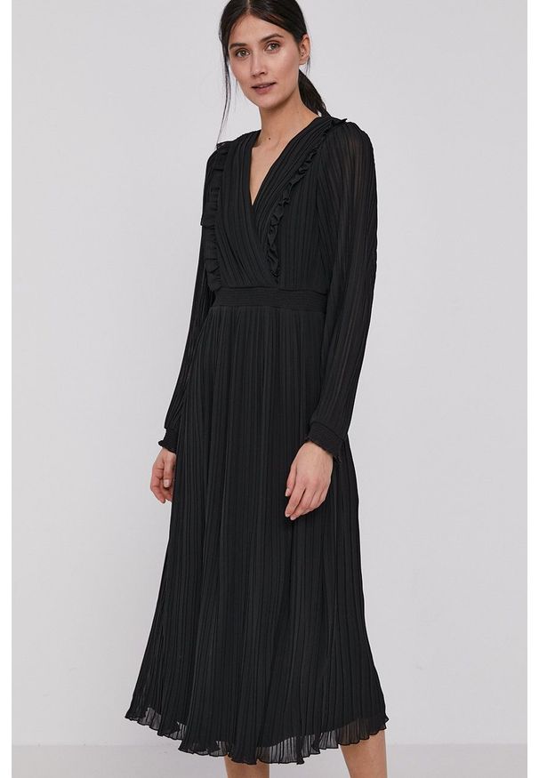 DKNY - Dkny - Sukienka. Okazja: na co dzień. Kolor: czarny. Typ sukienki: plisowane, proste. Styl: casual