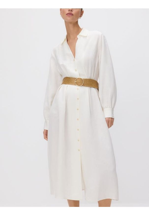 Reserved - Sukienka z lnem - biały. Kolor: biały. Materiał: len